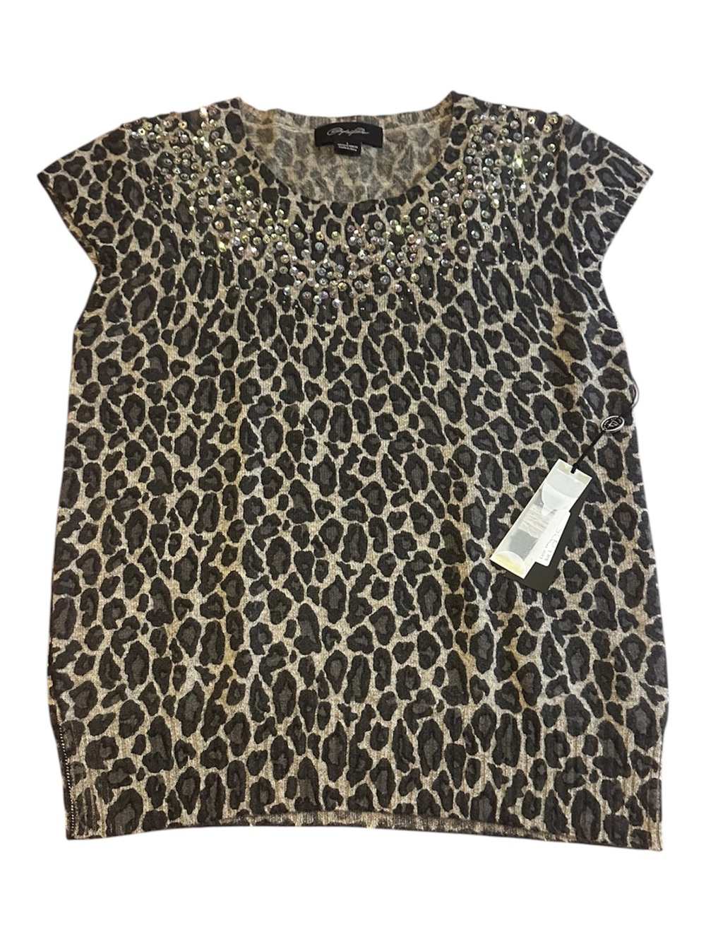 Christopher Fischer 100% Cashmere Leopard Print Sequin Embellished Top L